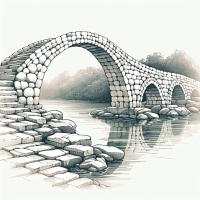 white drawn stone looped bridge