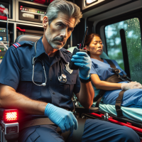 EMT giving trauma notification to hospital from the ambulance