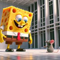 SpongeBob SquarePants talking to a mouse in an airport, 1960s Cartoon