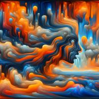 Salvador Dalí style with orange and blue colours