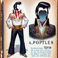 BOOK COVER SHOWING BEDAZZLED ELVIS IMPERSONATOR  for a book titled APOSTLES. No facial image