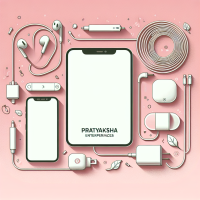 make a background image for ppt with light pink color and with multiple mobile accessories like earpods,charger,neckband,datacable only looking like floating and add a white space in center where their is written