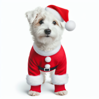 White Jack Russell poodle cross in a santa outfit 