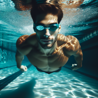 homme nageant sous l'eau dans une piscine