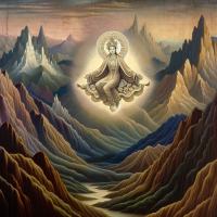 Virgin of talpa floating over the mountains