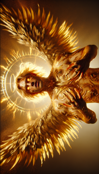 A full body HD realistic 4k image of a blonde boy(Tom) is transforming and genderbending to a female angel with busty body, convulsing in pain on bed sequential. Golden marks burnt over Tom's body. Tom's eyes color change to golden light pupils but burning and Tom's hair strands become long molten gold curly. Tom's fingernails grow out long metallic gold sharp shining sunlight. Tom sprouts out huge golden wings and golden halo painfully. Her thick curvy body emitting sun light and metallic golden symbiote armor covers Tom's beautiful female body. Finally in extreme pain Tom transforms to goddess of light with screams and cries.