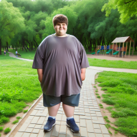 Fat Boy with no naked setting at a park his age is 15 and his weigh is 500