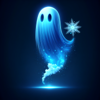 make an image of a blue ghost with snow on the ghost tail and make sure it is a ghost