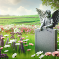 making tombstone whitout of person in shape of angel, make the angel a little bit smoler, and add a field of flower