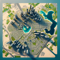 create an image from top view of dubai including layout of Dubai, including Al Furjan, JVT, Tilal Al Ghaf, DIP, Dubai South, and Dubai Land from a top-down perspective.