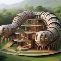 centipede shape house design wood details 