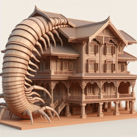 two storey centipede shape house design wood details 