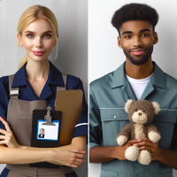 2 imagenes de uniforme de personas que trabajan en un centro de adopcion