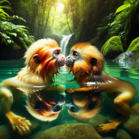 monkeys kissing in a pool