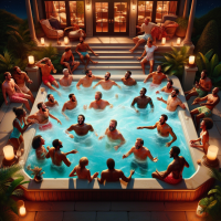 19 men a hot tub 